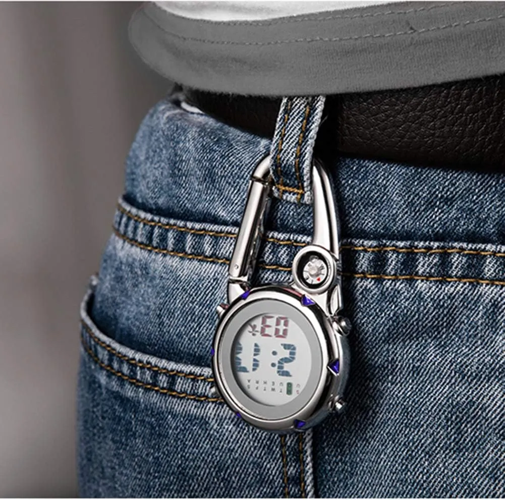 Clip on Multi-Function Digital Carabiner Watch Backpack Fob Watch for Men and Women with Alarm Clock Date Week for Nurses Doctors Chefs Climbers Home Office Outdoor Use