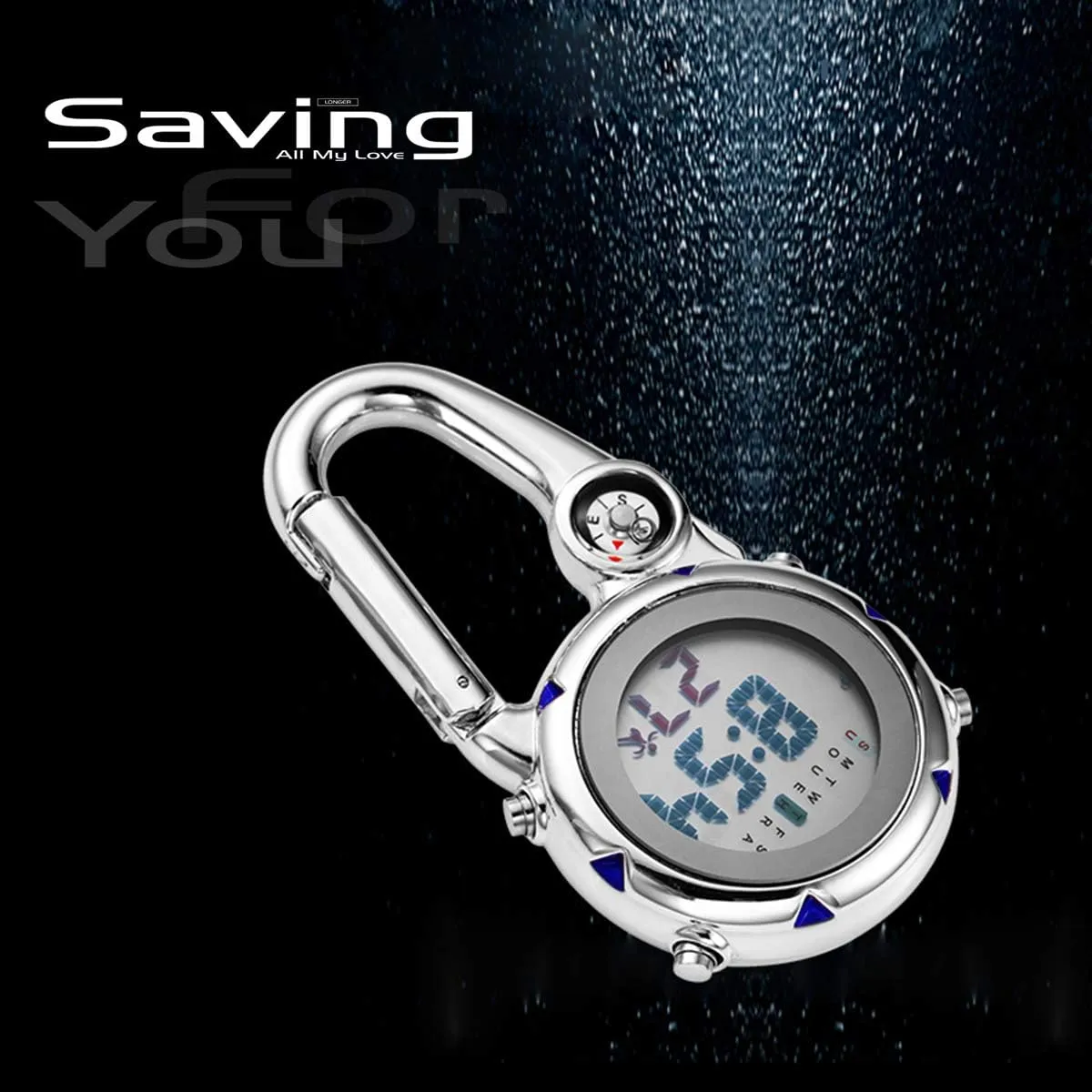Clip on Multi-Function Digital Carabiner Watch Backpack Fob Watch for Men and Women with Alarm Clock Date Week for Nurses Doctors Chefs Climbers Home Office Outdoor Use