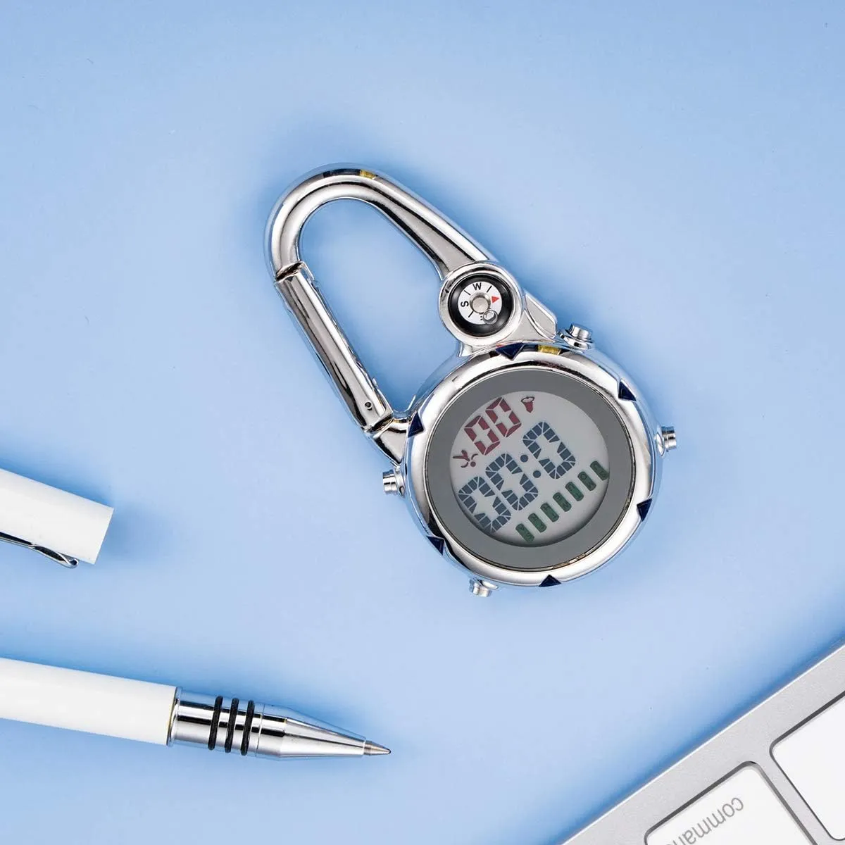 Clip on Multi-Function Digital Carabiner Watch Backpack Fob Watch for Men and Women with Alarm Clock Date Week for Nurses Doctors Chefs Climbers Home Office Outdoor Use