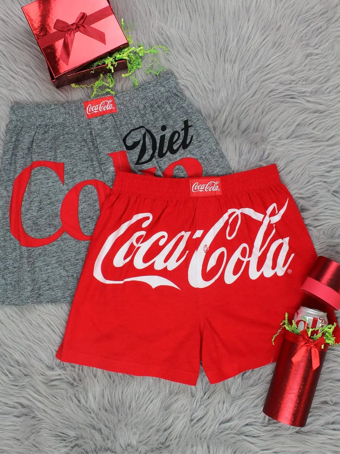 Coca-Cola Diet Coke Logo Mens Novelty Button Fly Boxer Lounge Shorts