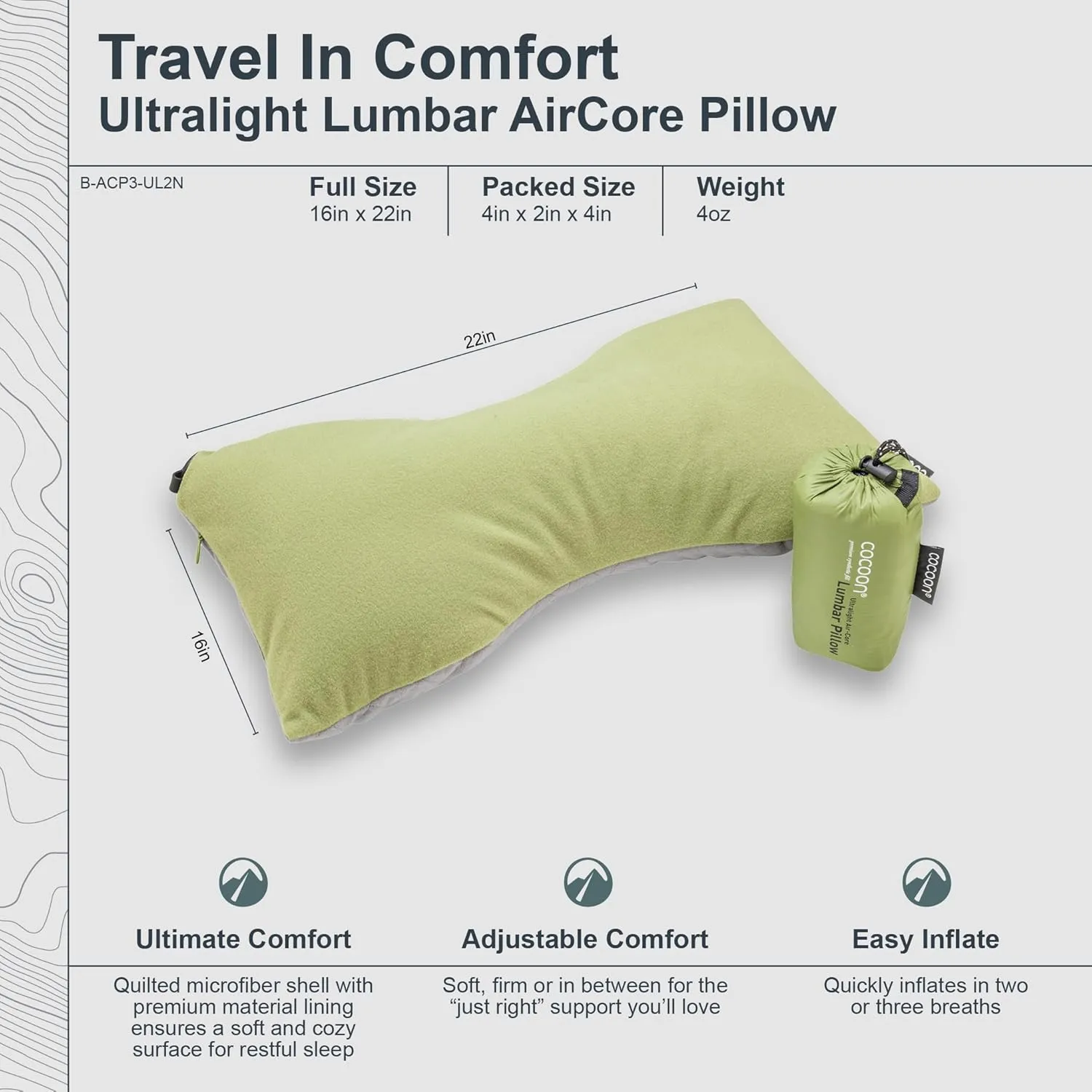 COCOON- Premium - Ultralight Lumbar Pillow - Wasabi Green