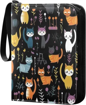Colorful Cats Card Binder with Double Sided PU Leather Holder Albums Book with 400 Pockets for Collectible Trading Card Games Card