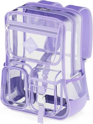 Contixo Clear Backpack for Kids & Adults - Transparent PVC Bookbag - Stadium-Approved Travel Bag for School, Waterproof - Adjustable Straps - Durable Tear-Resistant - 16.9" x 13.7" x 6.6" - Purple