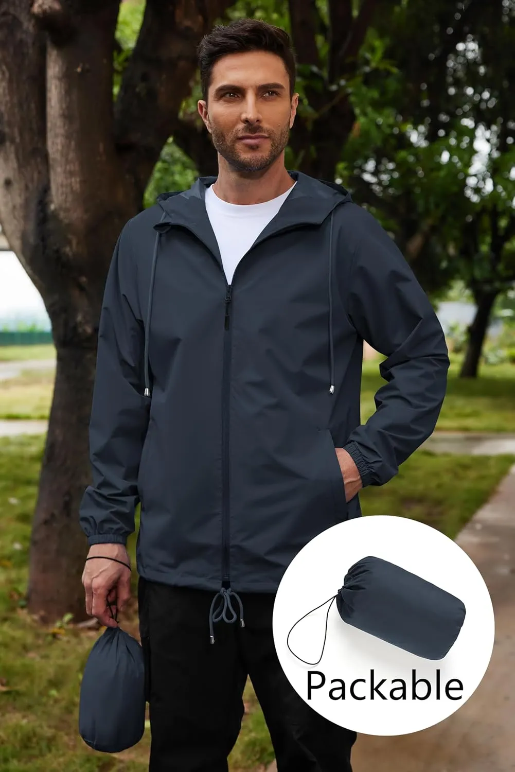COOFANDY Rain Jacket Men Packable Waterproof Raincoat with Hood Lightweight Windbreaker for Hiking Cycling Golf