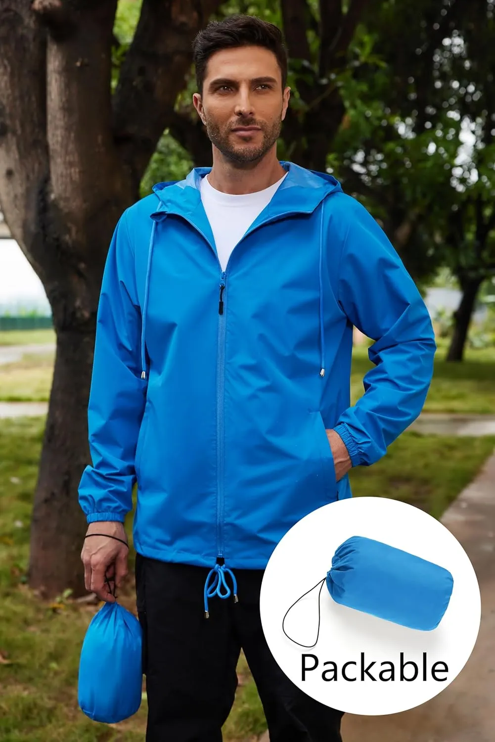 COOFANDY Rain Jacket Men Packable Waterproof Raincoat with Hood Lightweight Windbreaker for Hiking Cycling Golf