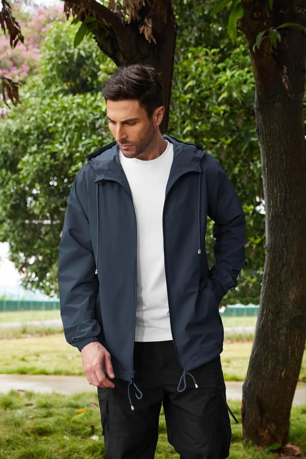 COOFANDY Rain Jacket Men Packable Waterproof Raincoat with Hood Lightweight Windbreaker for Hiking Cycling Golf