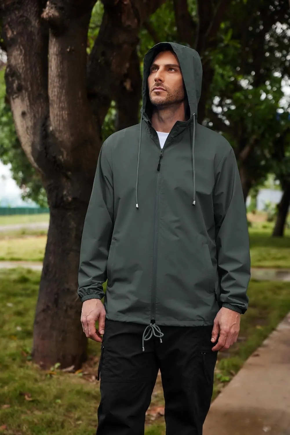 COOFANDY Rain Jacket Men Packable Waterproof Raincoat with Hood Lightweight Windbreaker for Hiking Cycling Golf