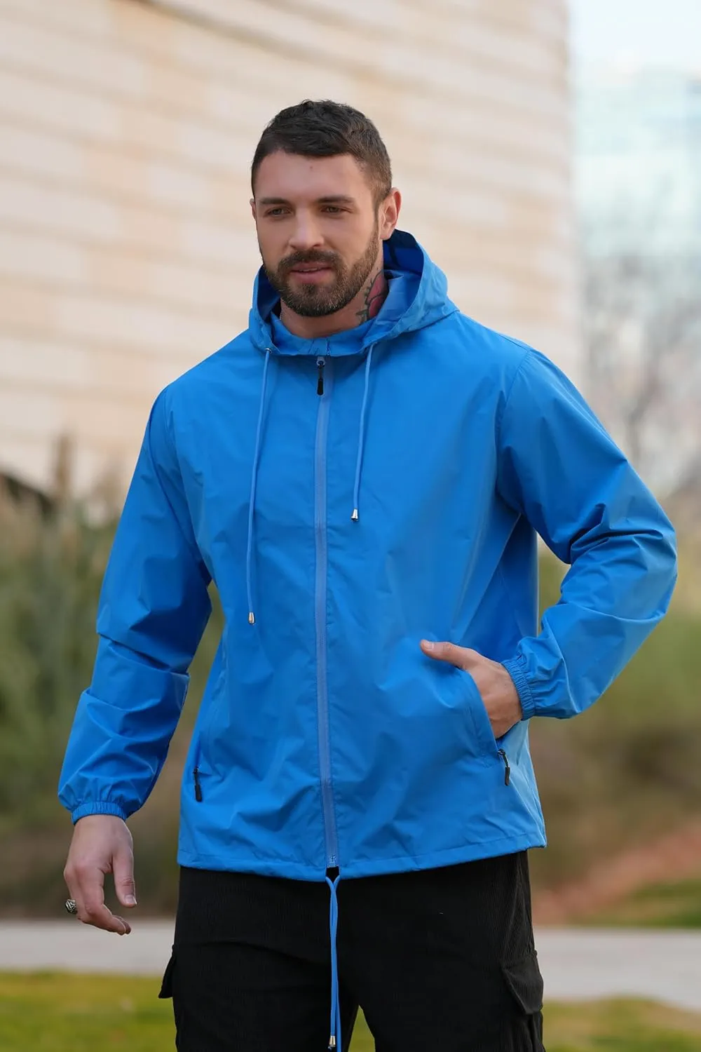 COOFANDY Rain Jacket Men Packable Waterproof Raincoat with Hood Lightweight Windbreaker for Hiking Cycling Golf