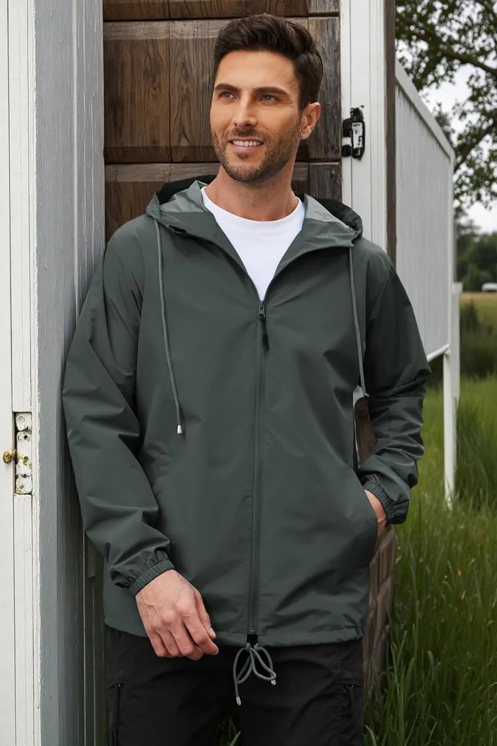 COOFANDY Rain Jacket Men Packable Waterproof Raincoat with Hood Lightweight Windbreaker for Hiking Cycling Golf