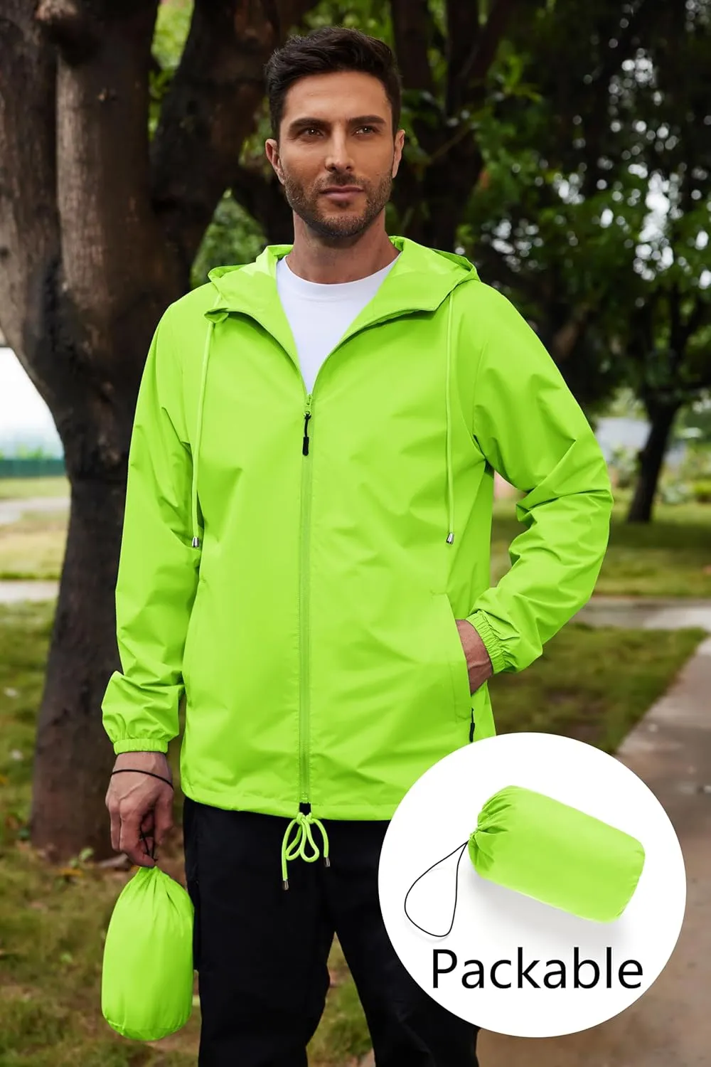 COOFANDY Rain Jacket Men Packable Waterproof Raincoat with Hood Lightweight Windbreaker for Hiking Cycling Golf