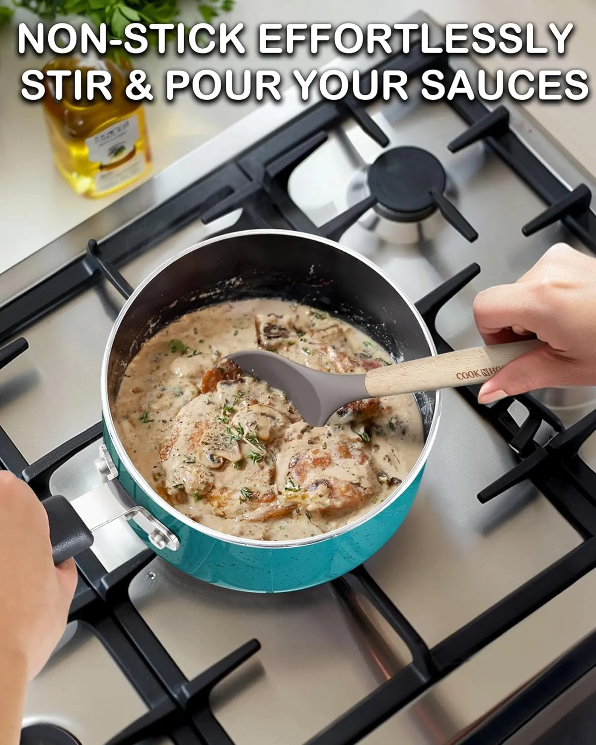 Cook N Home Non Stick Sauce Pan, 1 Quart Saucepan with Glass Lid, Nonstick Small Multi-purpose Pot, Milk Chocolate Aluminum Cooking Pot Pan with Stay-Cool Handle, Turquoise
