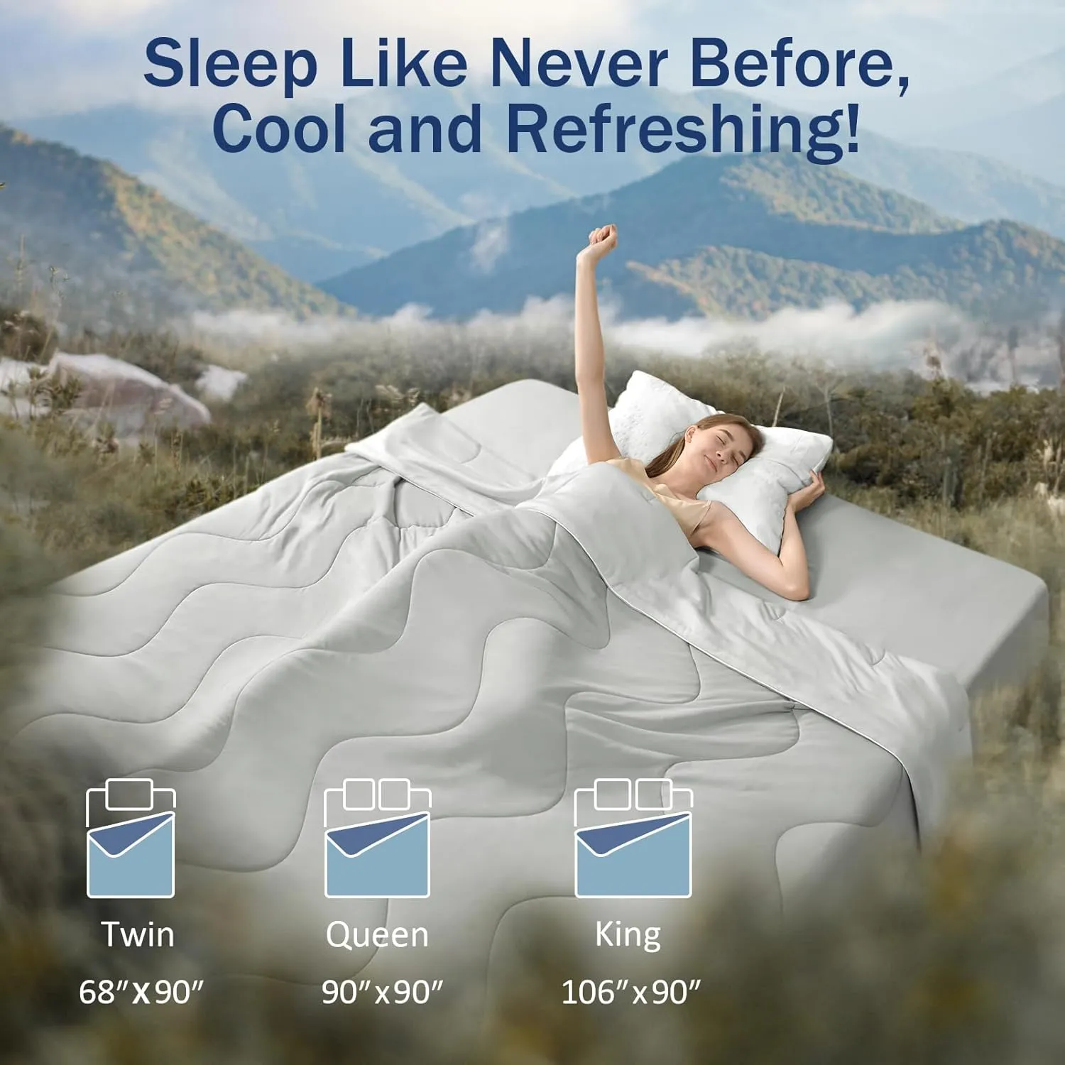 Cooling Blanket Comforter Hot Sleepers Full/Queen Soft Cooling Blanket, Double-Sided Cool Bedding for Night Sweats, All-Season Lightweight Comforter (90''x90'', Silver Gray)