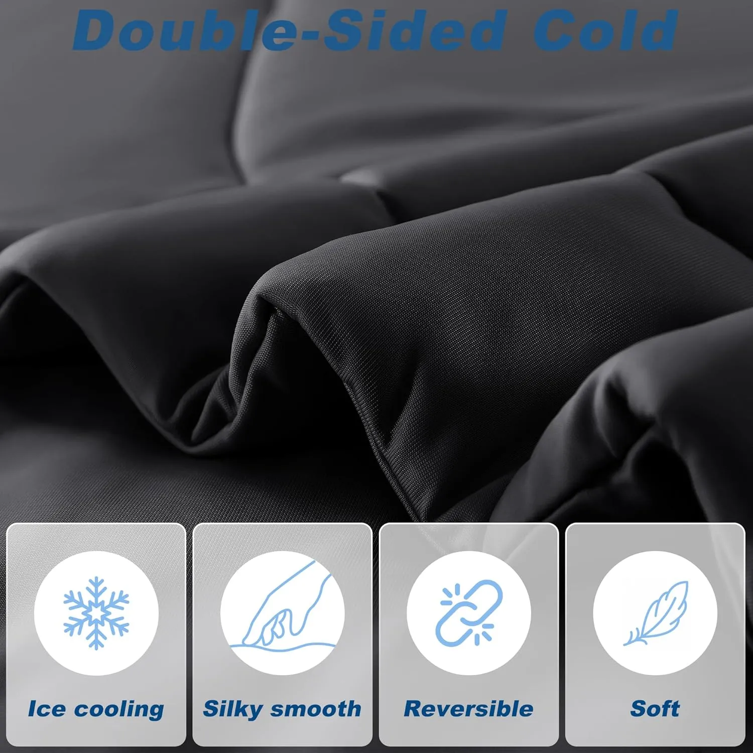 Cooling Comforter Queen Size, Double-Sided Cold Tech Fabric Quilted Bed Comforters Cooling Blanket for Hot Sleepers, Breathable Lightweight Summer Bedding, All-Season Ice Blanket, Black