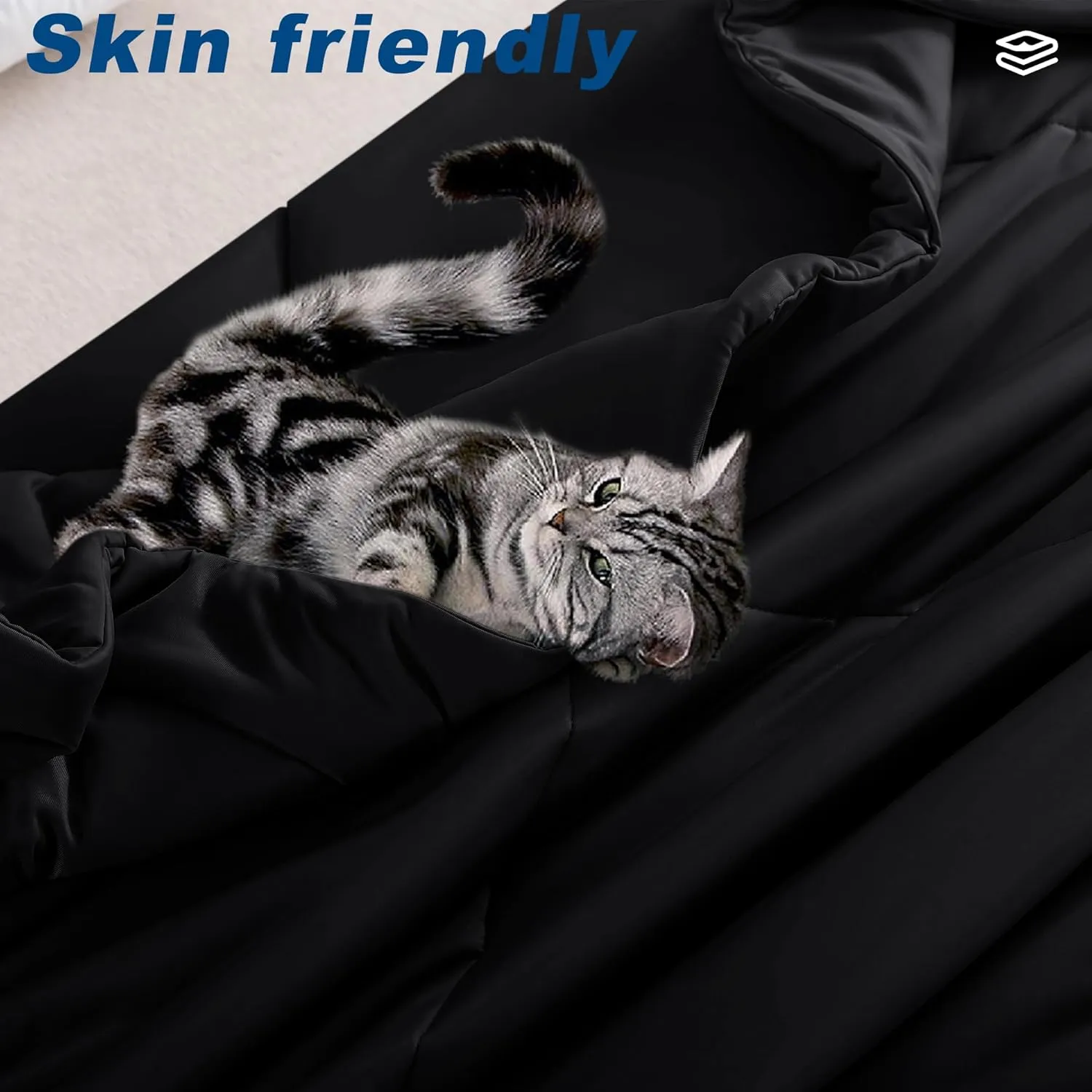 Cooling Comforter Queen Size, Double-Sided Cold Tech Fabric Quilted Bed Comforters Cooling Blanket for Hot Sleepers, Breathable Lightweight Summer Bedding, All-Season Ice Blanket, Black