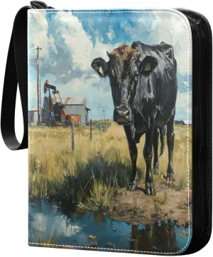 Cow Painting Card Binder with Double Sided PU Leather Holder Albums Book with 400 Pockets for Collectible Trading Card Games Card