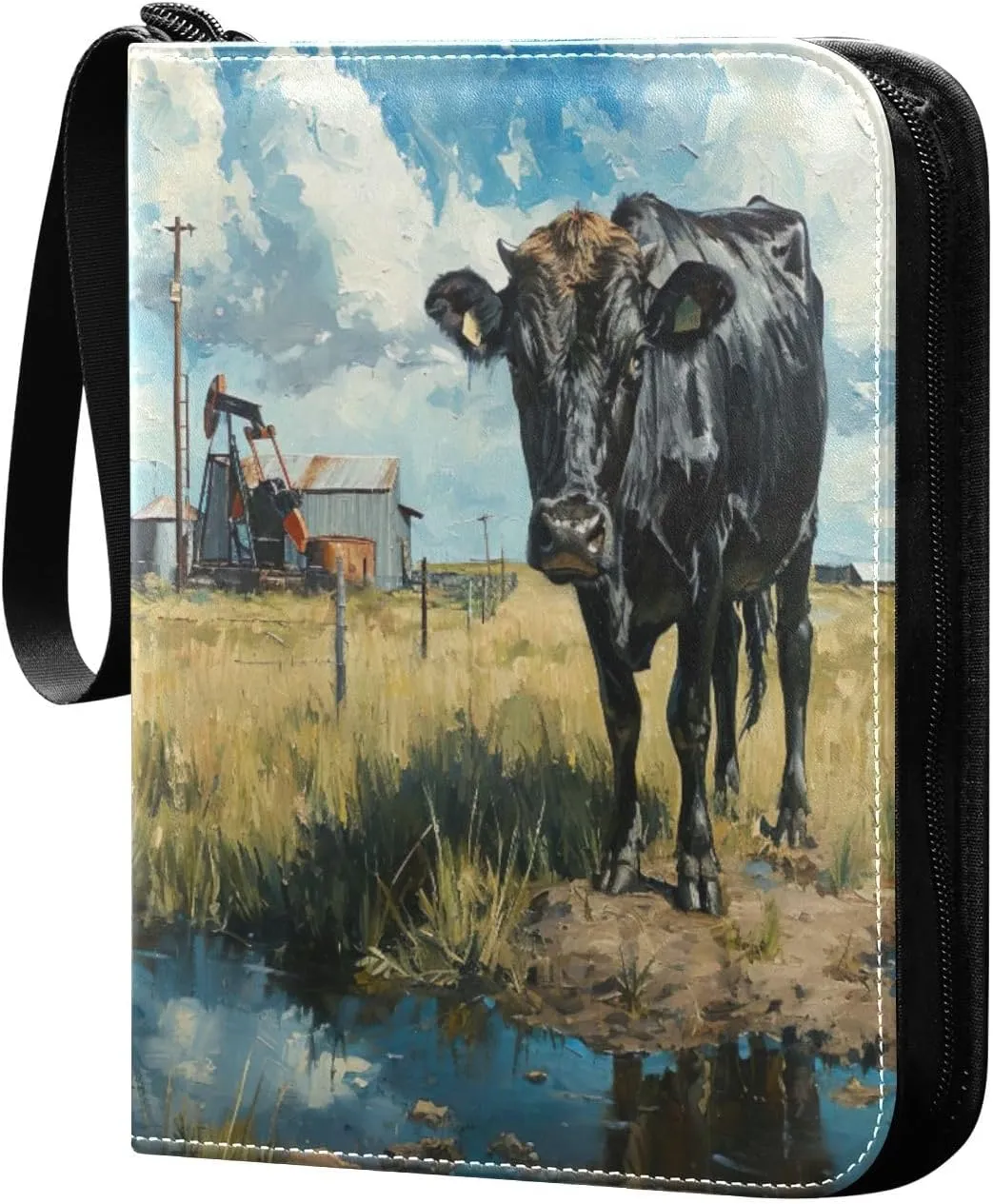 Cow Painting Card Binder with Double Sided PU Leather Holder Albums Book with 400 Pockets for Collectible Trading Card Games Card