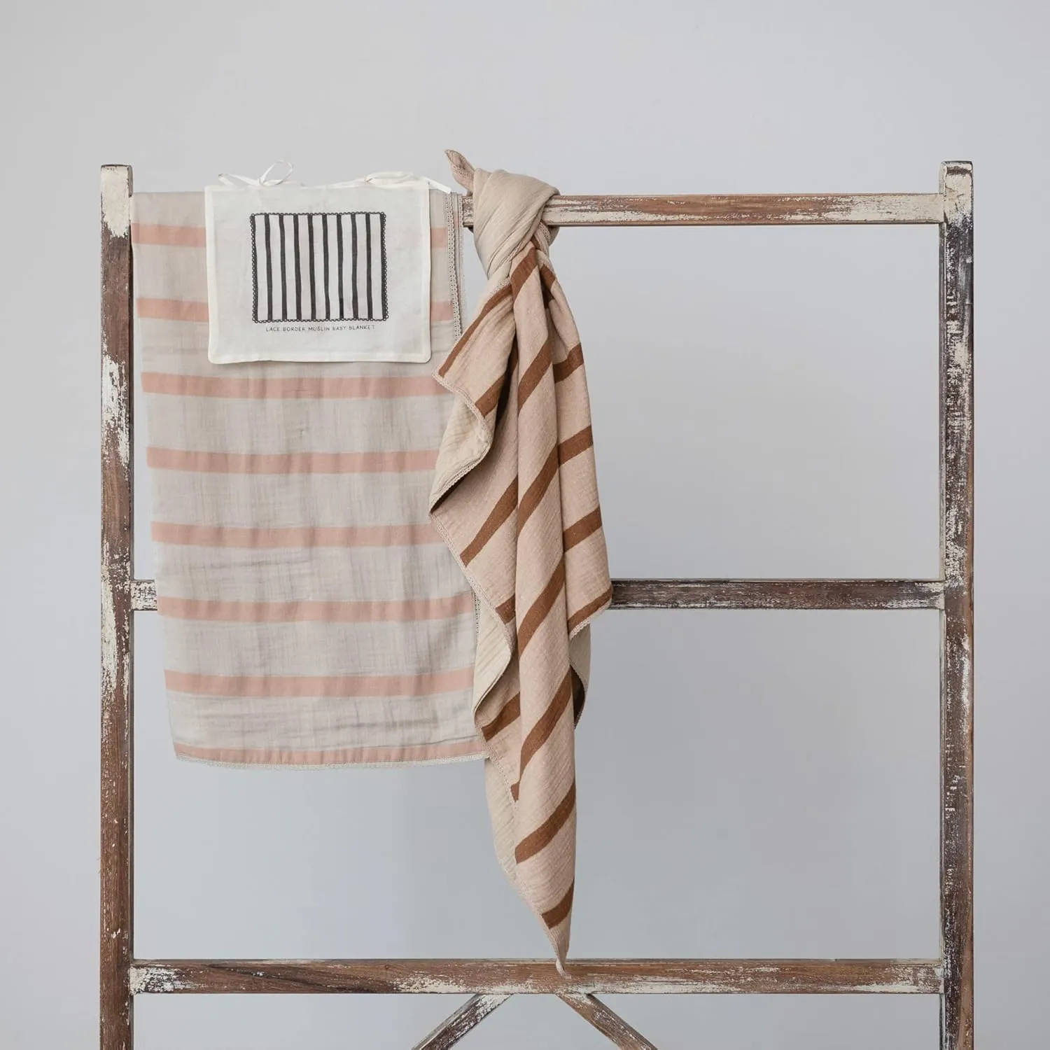 Creative Co-Op Striped Cotton Double Cloth Printed Baby Blanket in Bag, Brown and Natural