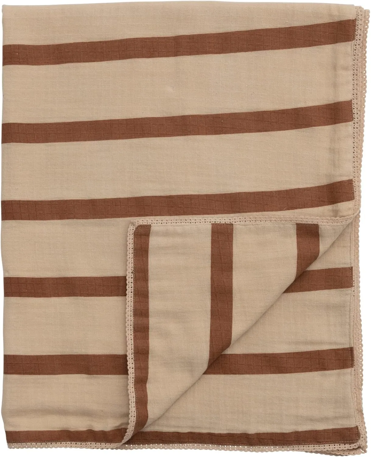 Creative Co-Op Striped Cotton Double Cloth Printed Baby Blanket in Bag, Brown and Natural