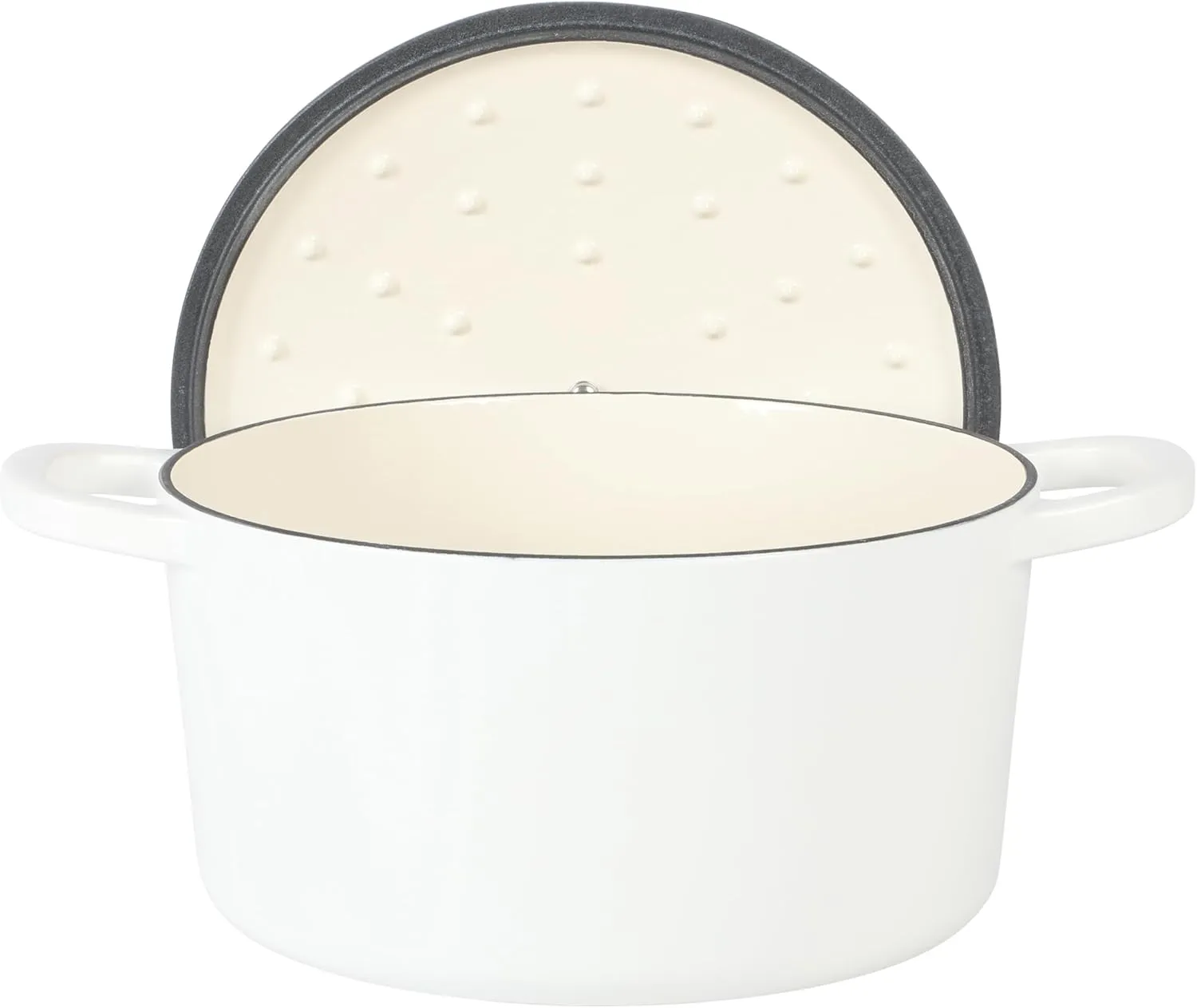 Crock Pot Artisan 6-Quart Round European Enameled Dutch Oven Pot With Lid - Matte Linen White w/Gold Knob