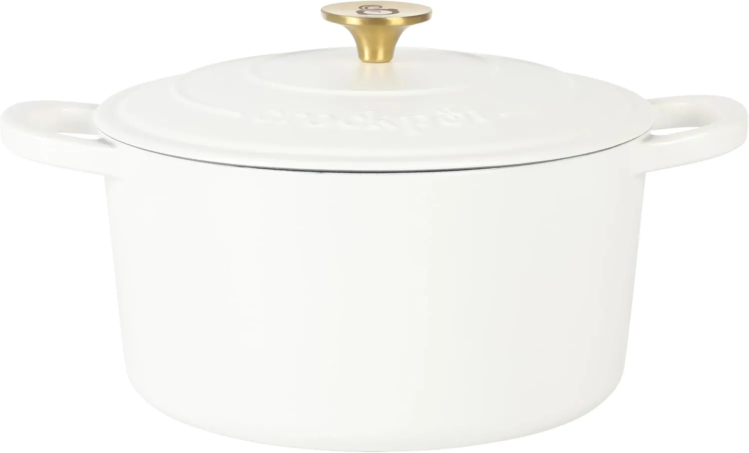 Crock Pot Artisan 6-Quart Round European Enameled Dutch Oven Pot With Lid - Matte Linen White w/Gold Knob