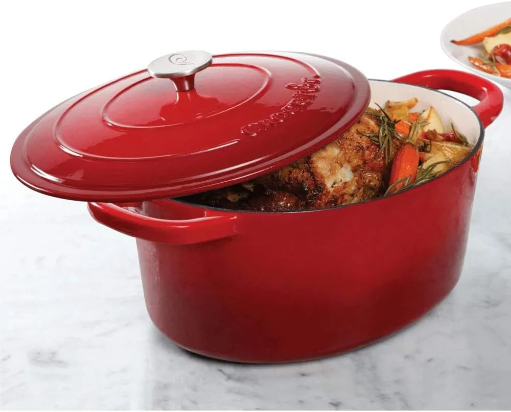 Crock-Pot Artisan Oval Enameled Cast Iron Dutch Oven, 7-Quart, Scarlet Red