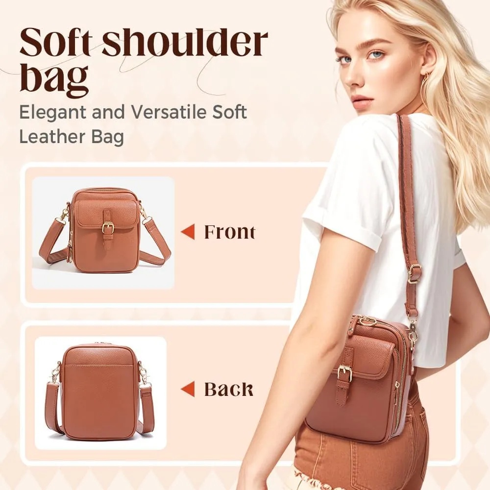 Crossbody Leather Bag, 2025 New Vintage Large Capacity Messenger Bag, Double Layer Leather Small Purse Crossbody Shoulder Bag