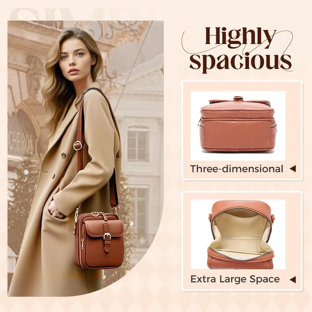 Crossbody Leather Bag, 2025 New Vintage Large Capacity Messenger Bag, Double Layer Leather Small Purse Crossbody Shoulder Bag
