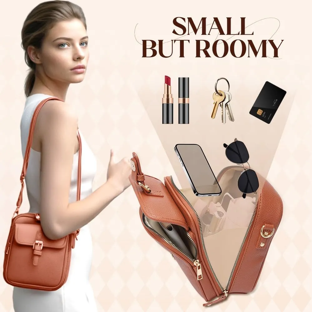 Crossbody Leather Bag, 2025 New Vintage Large Capacity Messenger Bag, Double Layer Leather Small Purse Crossbody Shoulder Bag