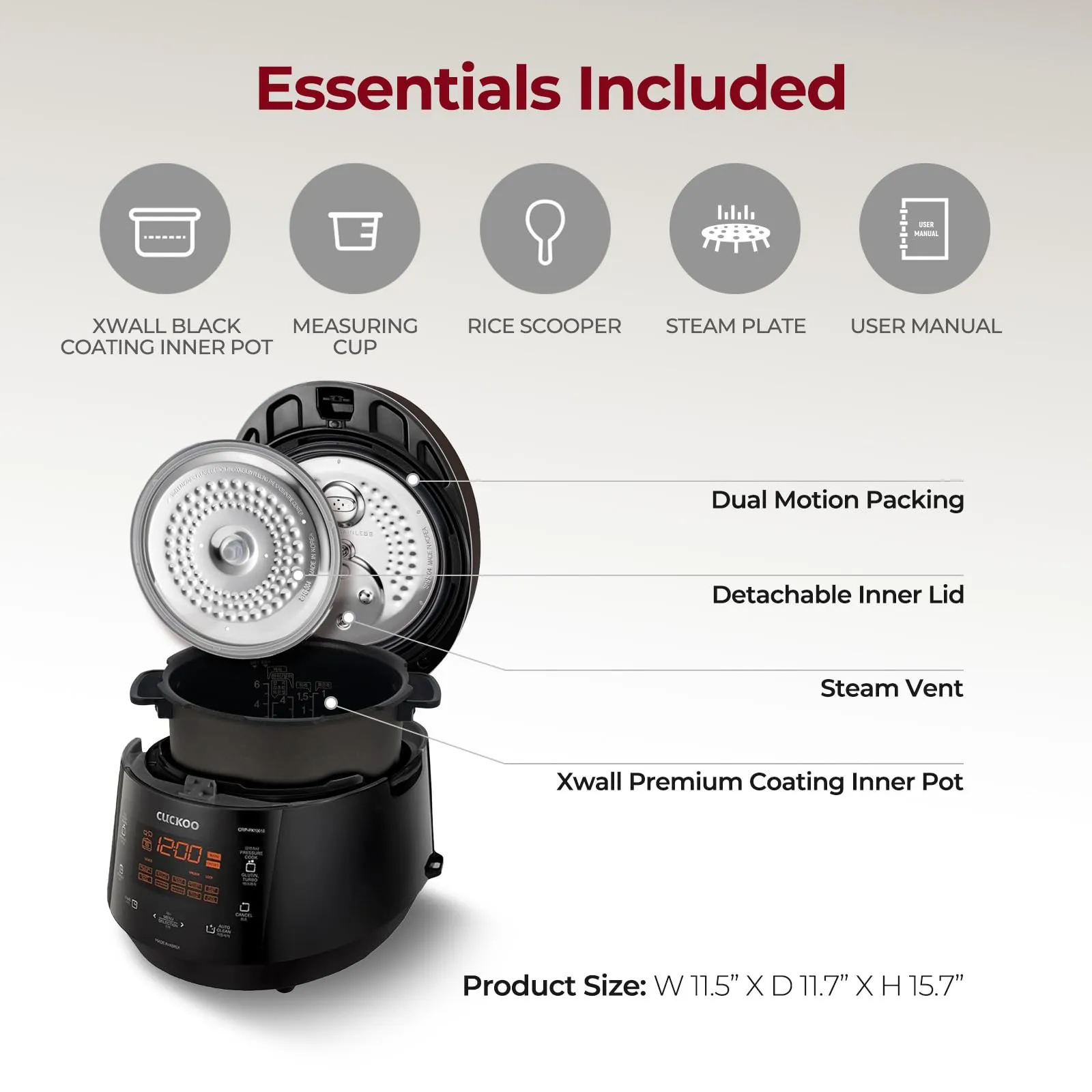 CUCKOO CRP-P1009SB 10-Cup (Uncooked) / 20-Cup (Cooked) Heating Pressure Rice Cooker &amp; Warmer with Nonstick Inner Pot, 13 Menu Modes, Fuzzy Logic Tech, 3 Voice Guide, Auto Clean (Black)
