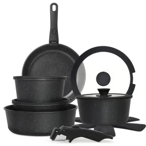 Cuisinluv 15PCS Pots and Pans Set Non Stick Kitchen Cookware Sets with Detachable Handle Ceramic Cookware Sets Non Stick RV Cookware Cooking Set Dishwasher ＆ Oven Safe PFOA Free Black