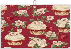Cupcake Cherry Golf Towel with Heavy Duty Carabiner Clip Quick Dry Ultra Absorbent Club Ball Cleaning Towel Golf Accessories for Men Women