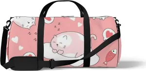 Cute Kawaii Cartoon Animal Fat Cats on Pink Background Sports Bag Tote Bag Waterproof Gym Bag with Shoulder Strap Zipper 2 Side Pockets for Men and Women, Travel and Storage Shoulder Bag.