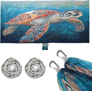 Cute Sea Turtle Blue Camping Hammock Single Portable Hammocks 330 lbs Capacity with 2 Tree Straps and Attached Carry Bag,Perfect for Outdoor,Indoor,Beach,Camping,Travel