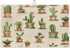 Cute Watercolor Cactus Bonsai Golf Towel with Heavy Duty Carabiner Ultra Absorbent Quick Dry Perfect for Cleaning Clubs Balls Gear Essential Golf Accessory for Men Women Kids