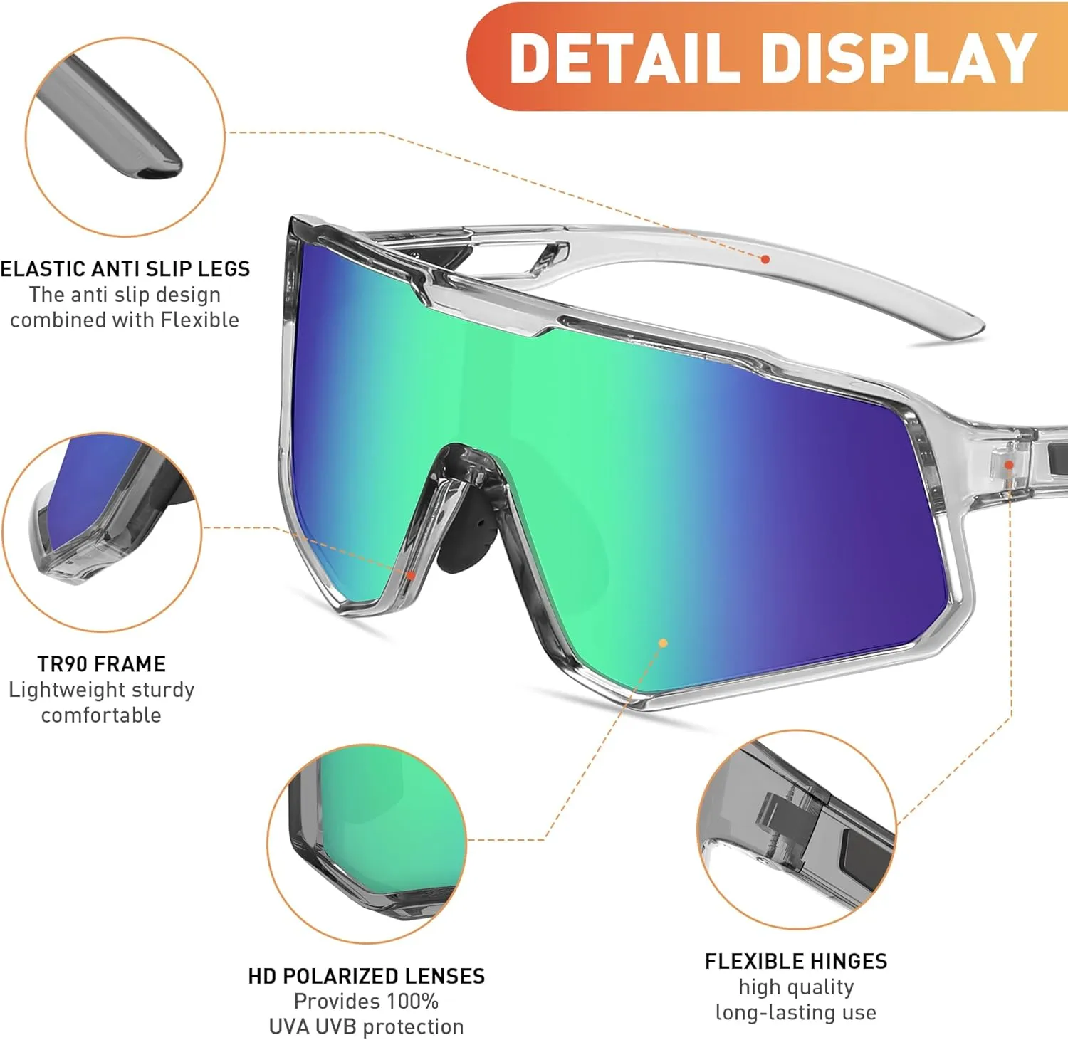 Cycling Sunglasses for Men Women Sports Sunglass Polarized UV Protection for Bicycle Running Baseball Glasses