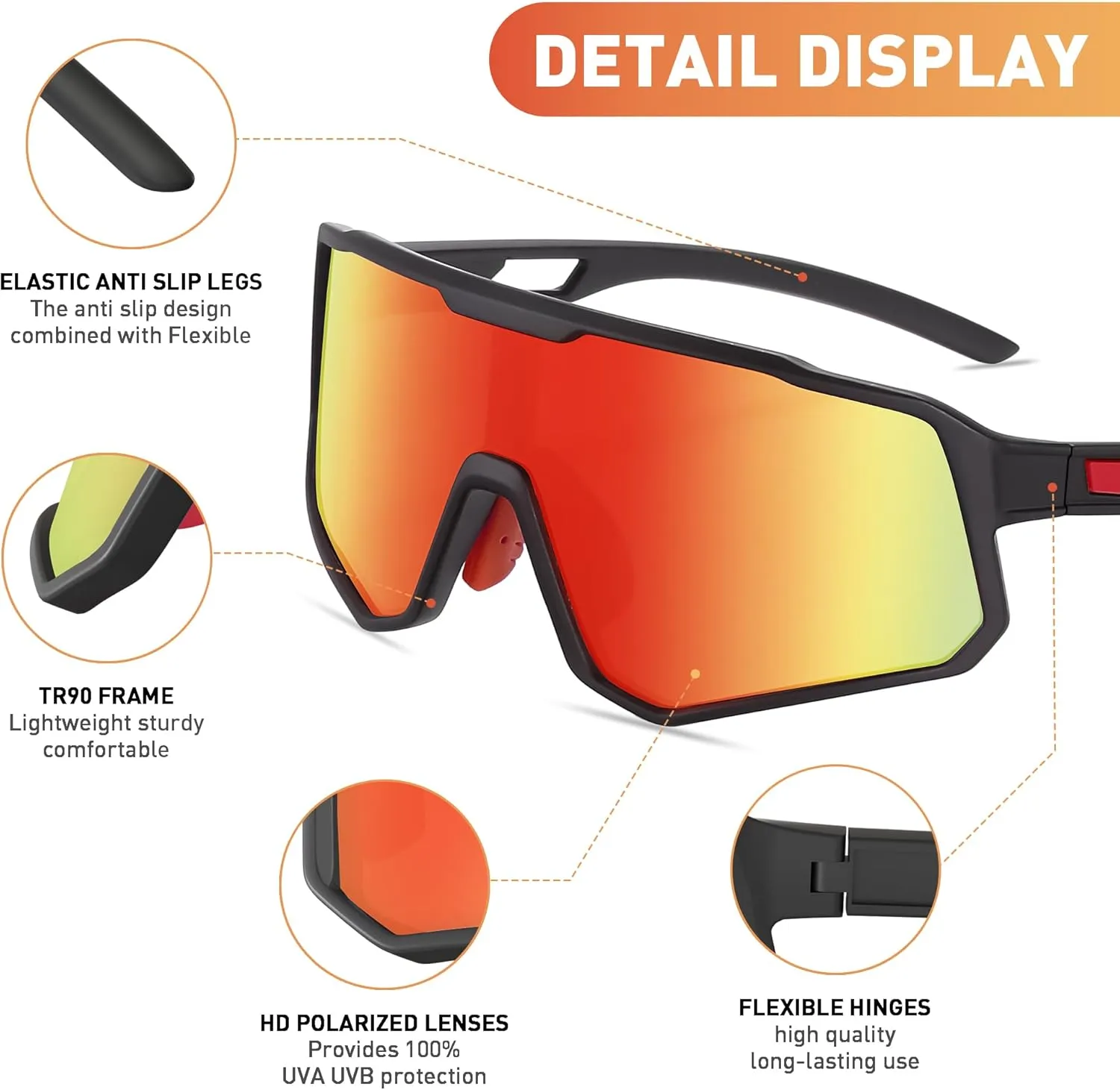 Cycling Sunglasses for Men Women Sports Sunglass Polarized UV Protection for Bicycle Running Baseball Glasses