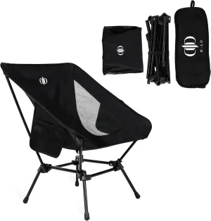 D-LO Ultralight Camping Chair - Black - Upgraded Dual Pocket - High Strength 600D Oxford Fabric - 7075 Aluminum Alloy - Great for Camping, Hiking, Lounging