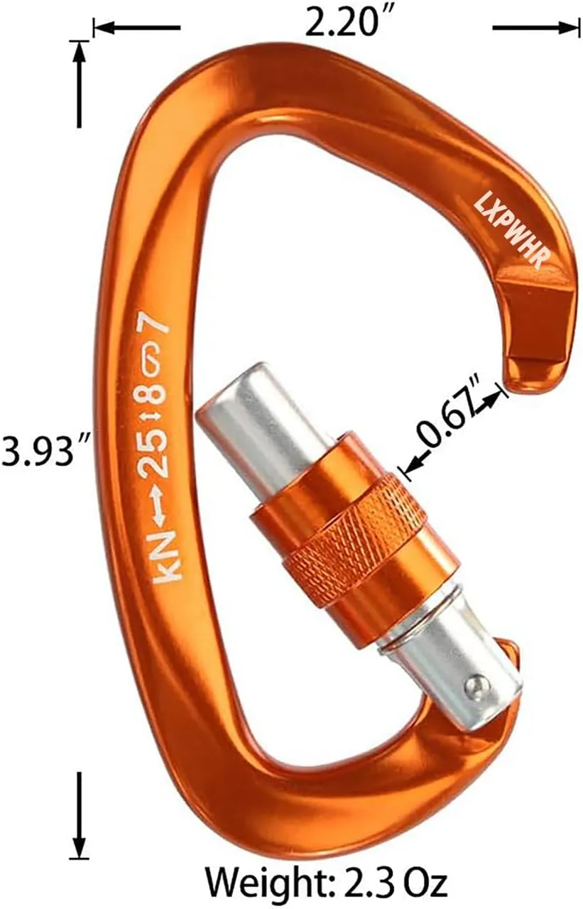 D Shape Carabiner 25KN Heavy Duty Climbing Mountaineer Expanding exploratory Caverns Connection Protection Locking Carabiner Clip Carabiner Screw Lock Hammock Camping Outdoor Equipment