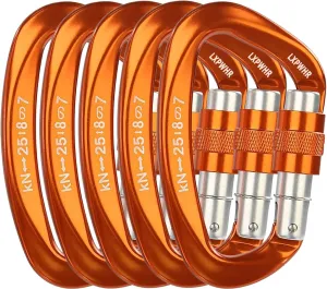 D Shape Carabiner 25KN Heavy Duty Climbing Mountaineer Expanding exploratory Caverns Connection Protection Locking Carabiner Clip Carabiner Screw Lock Hammock Camping Outdoor Equipment