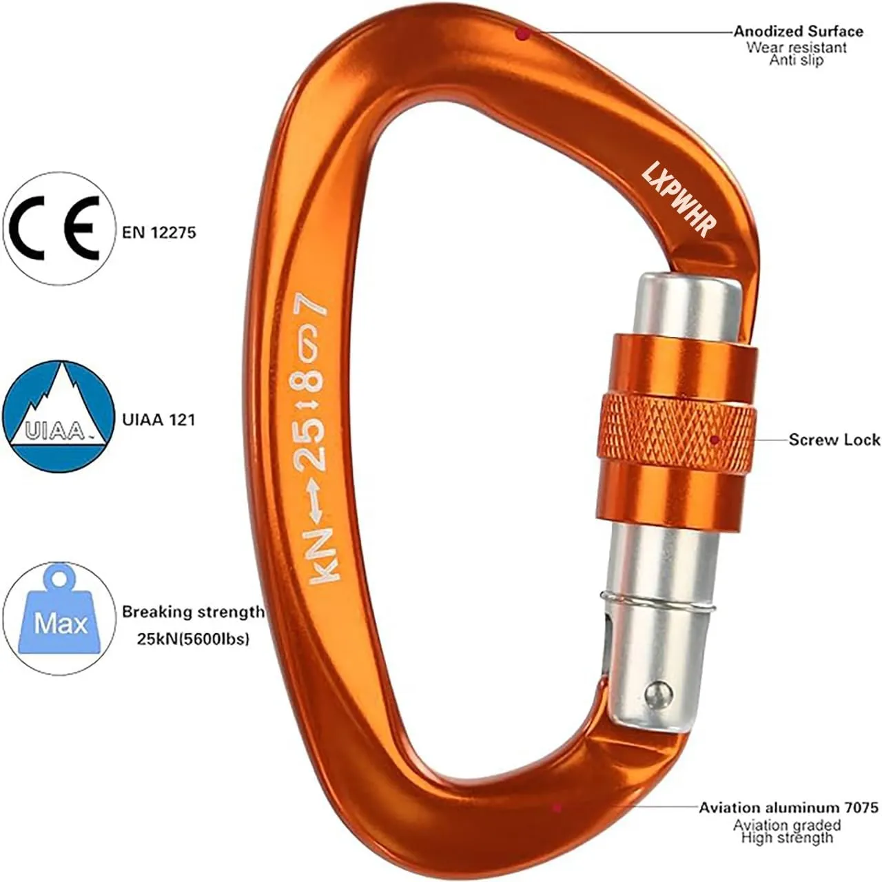 D Shape Carabiner 25KN Heavy Duty Climbing Mountaineer Expanding exploratory Caverns Connection Protection Locking Carabiner Clip Carabiner Screw Lock Hammock Camping Outdoor Equipment