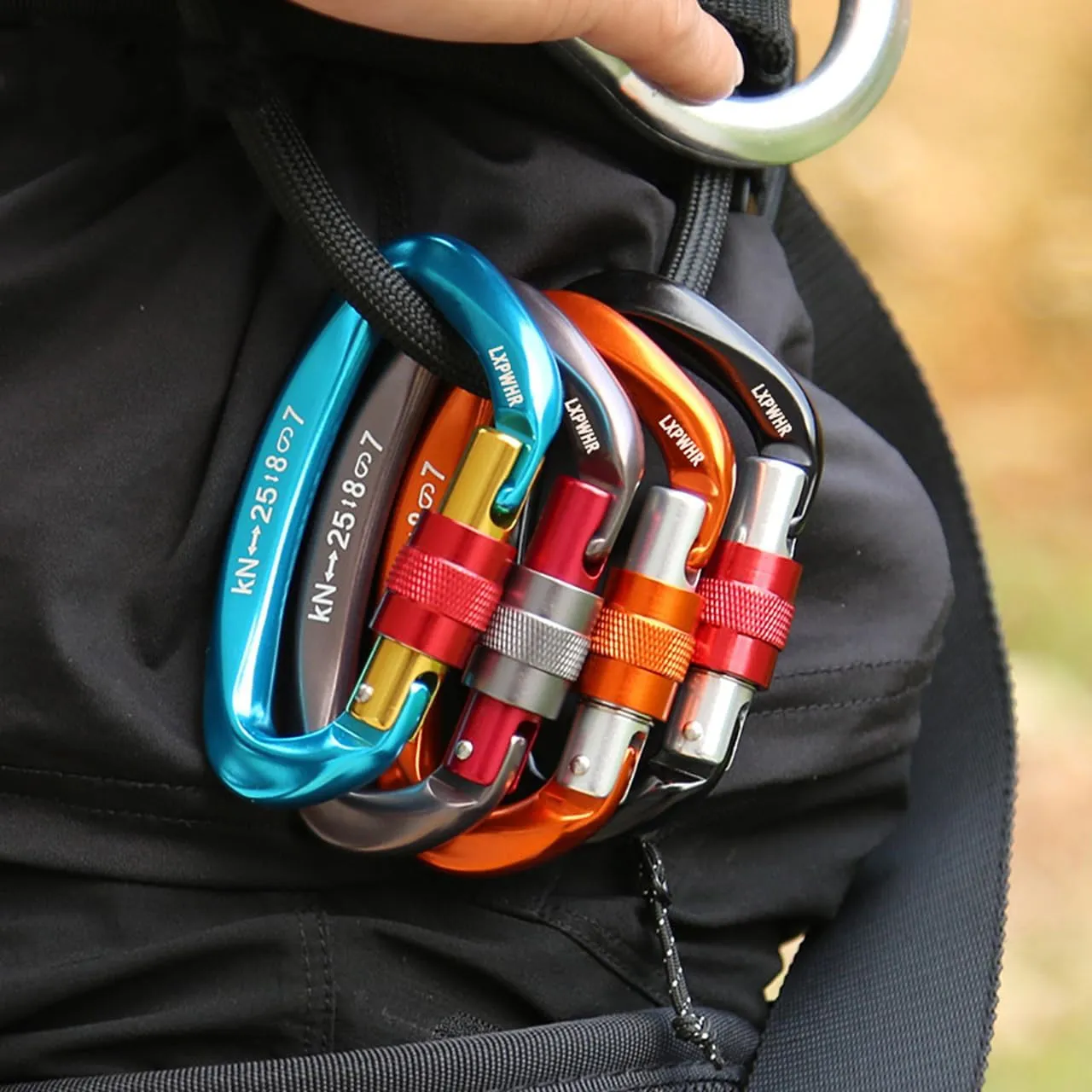 D Shape Carabiner 25KN Heavy Duty Climbing Mountaineer Expanding exploratory Caverns Connection Protection Locking Carabiner Clip Carabiner Screw Lock Hammock Camping Outdoor Equipment