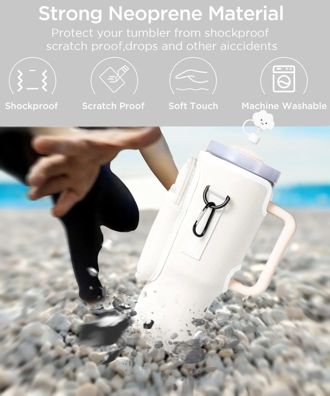 dabria Water Bottle Carrier Bag with Phone Pocket for Stanley 40/30 oz Tumbler Neoprene Water Bottle Holder Pouch with Adjustable Strap Bollus with Straw Cover & Carabiner for Stanley Cup Accessories