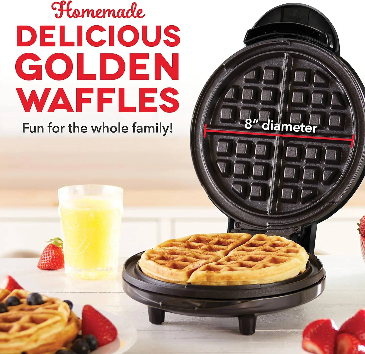 DASH Express 8” Waffle Maker for Waffles, Paninis, Hash Browns   other Breakfast, Lunch, or Snacks, with Easy to Clean, Non-Stick Cooking Surfaces - Black