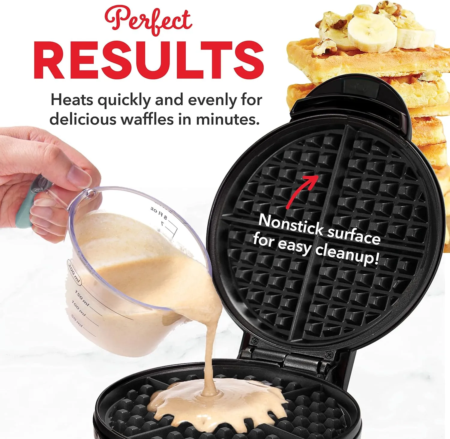 DASH Express 8” Waffle Maker for Waffles, Paninis, Hash Browns   other Breakfast, Lunch, or Snacks, with Easy to Clean, Non-Stick Cooking Surfaces - Black