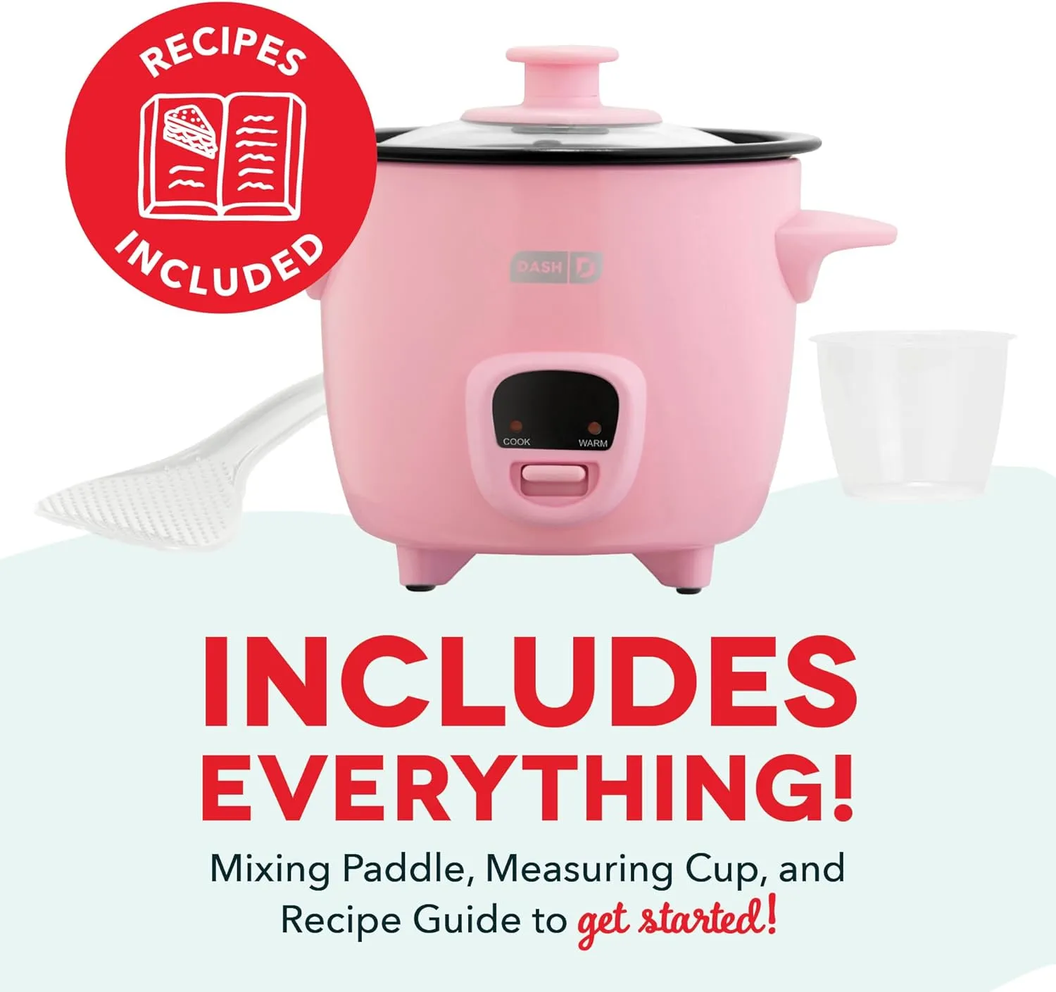 DASH Mini Rice Cooker Steamer with Removable Nonstick Pot, Keep Warm Function & Recipe Guide, Half Quart, for Soups, Stews, Grains & Oatmeal - Pink