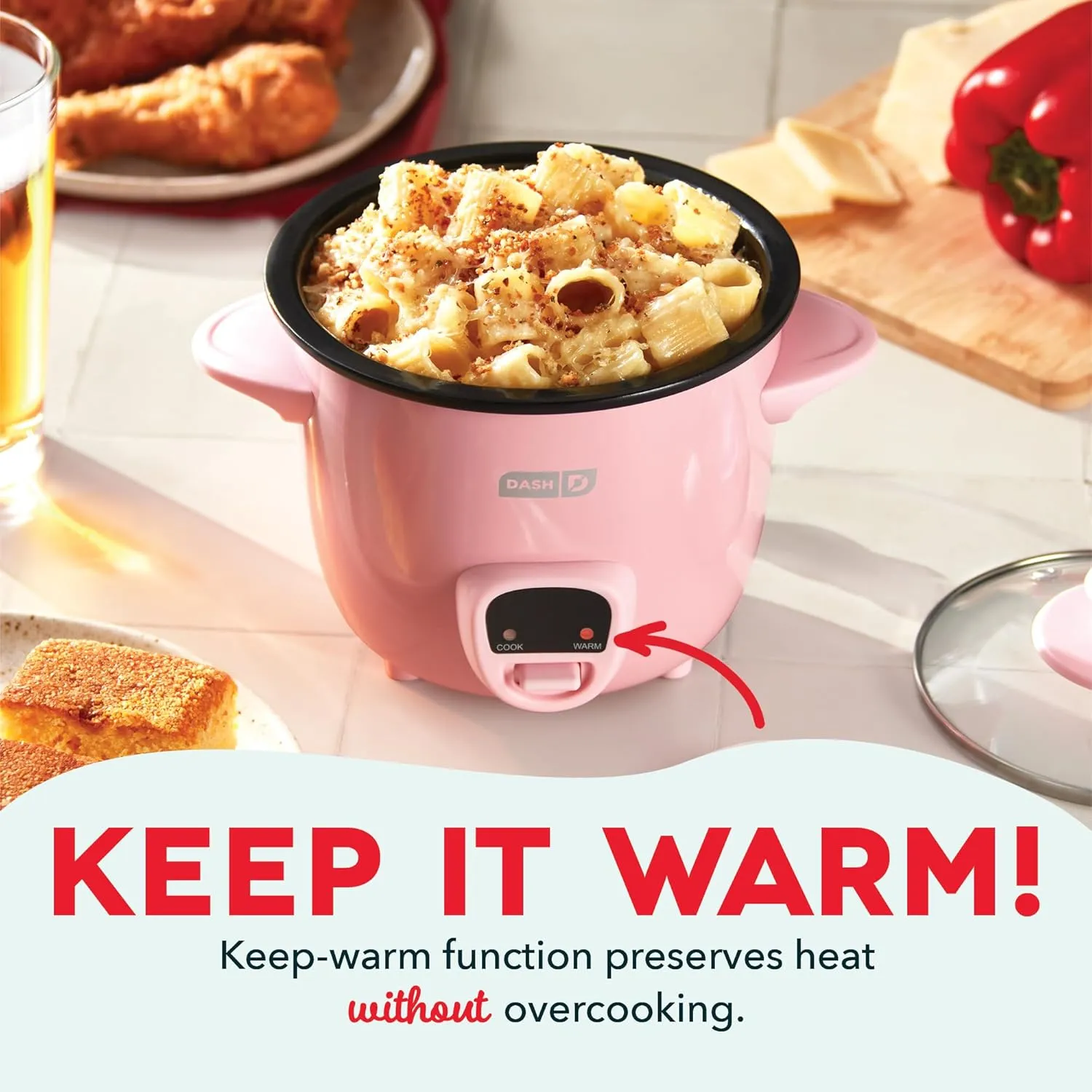 DASH Mini Rice Cooker Steamer with Removable Nonstick Pot, Keep Warm Function & Recipe Guide, Half Quart, for Soups, Stews, Grains & Oatmeal - Pink
