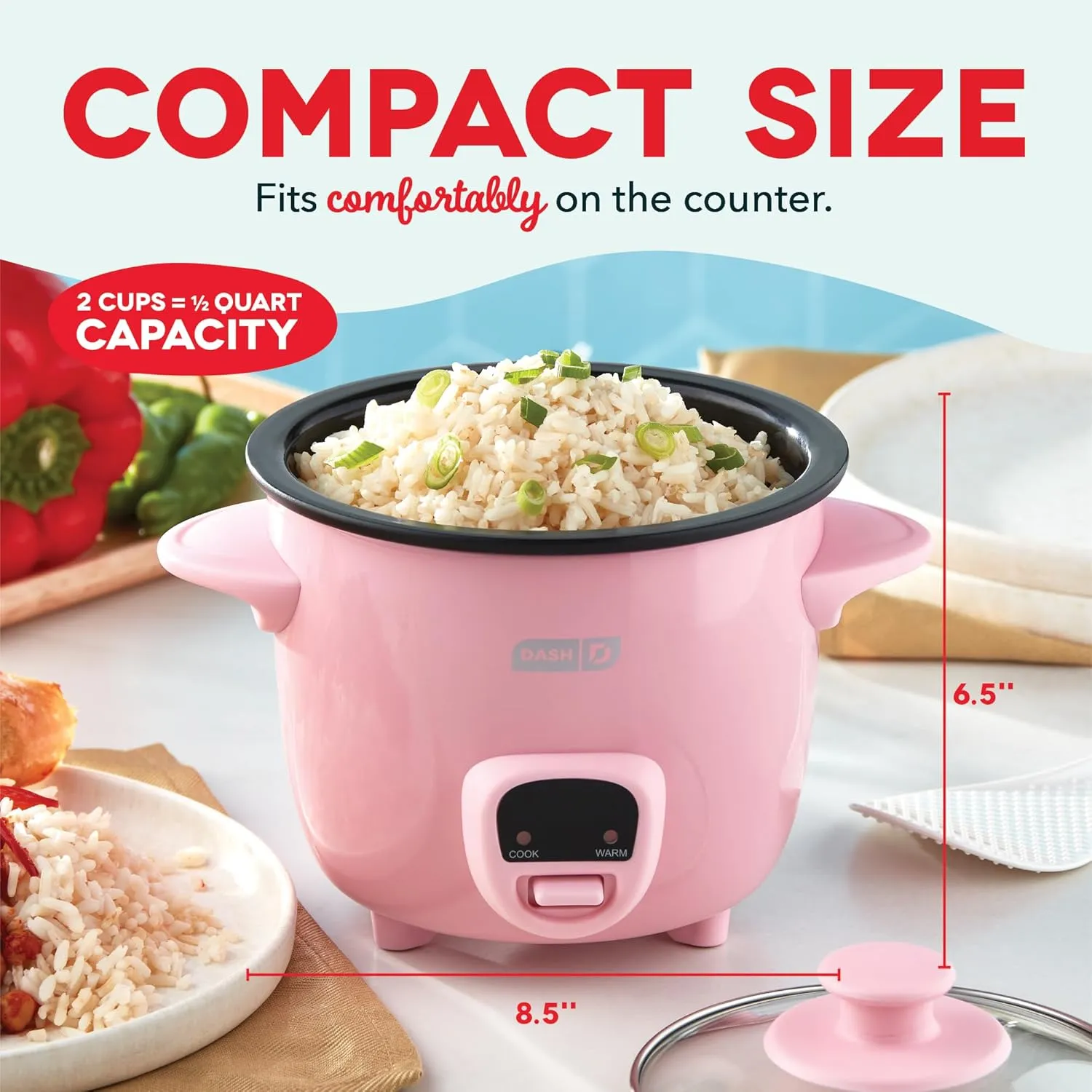 DASH Mini Rice Cooker Steamer with Removable Nonstick Pot, Keep Warm Function & Recipe Guide, Half Quart, for Soups, Stews, Grains & Oatmeal - Pink