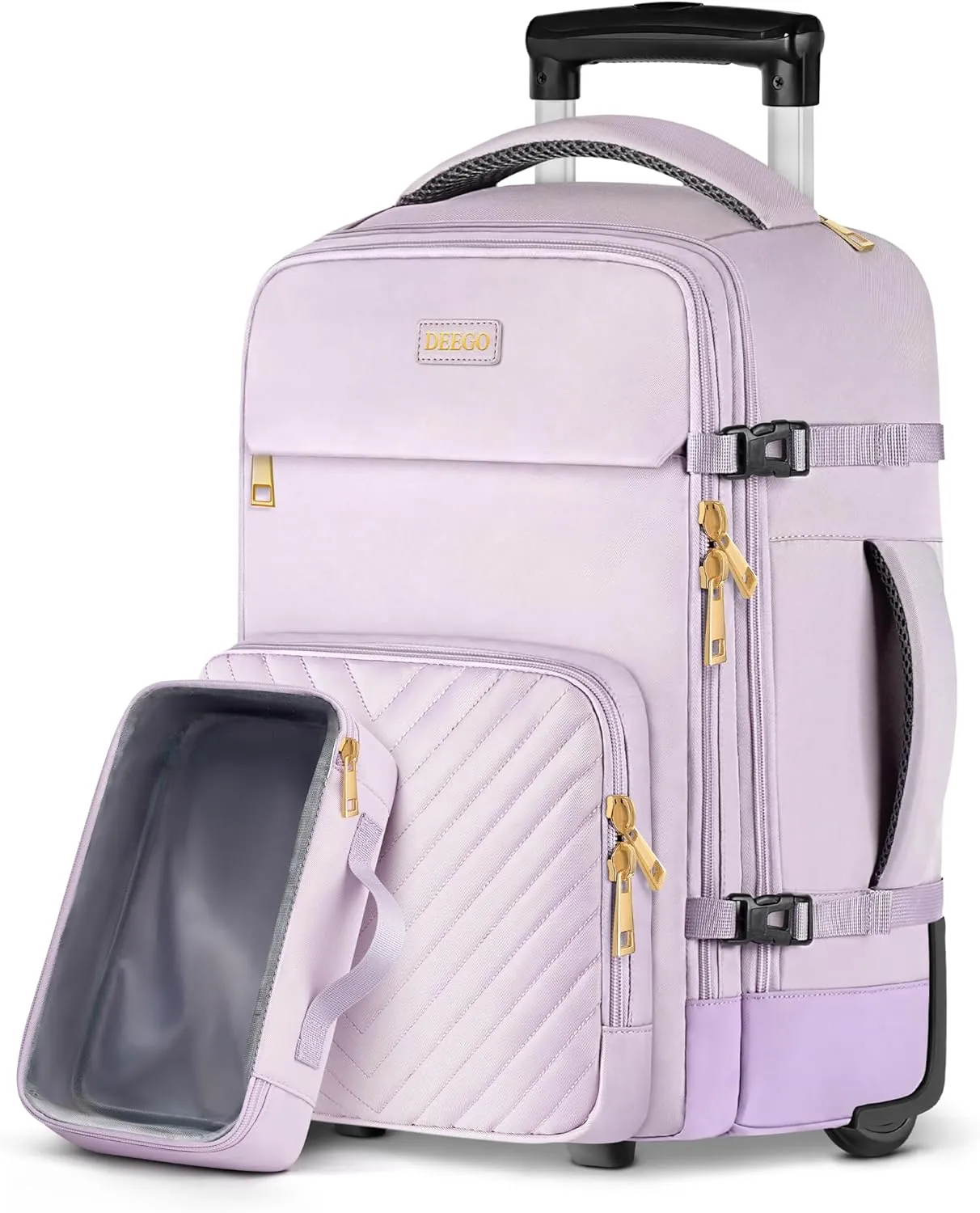 DEEGO Rolling Backpack for Women, 17.3 inch Travel Backpack with Wheels for Adult, Large Wheeled Backpack with Toiletry Bag, College Roller Travel Backpack Luggage for Work Business, Purple