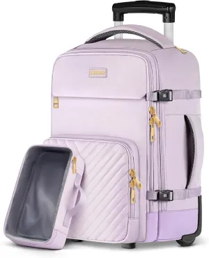 DEEGO Rolling Backpack for Women, 17.3 inch Travel Backpack with Wheels for Adult, Large Wheeled Backpack with Toiletry Bag, College Roller Travel Backpack Luggage for Work Business, Purple