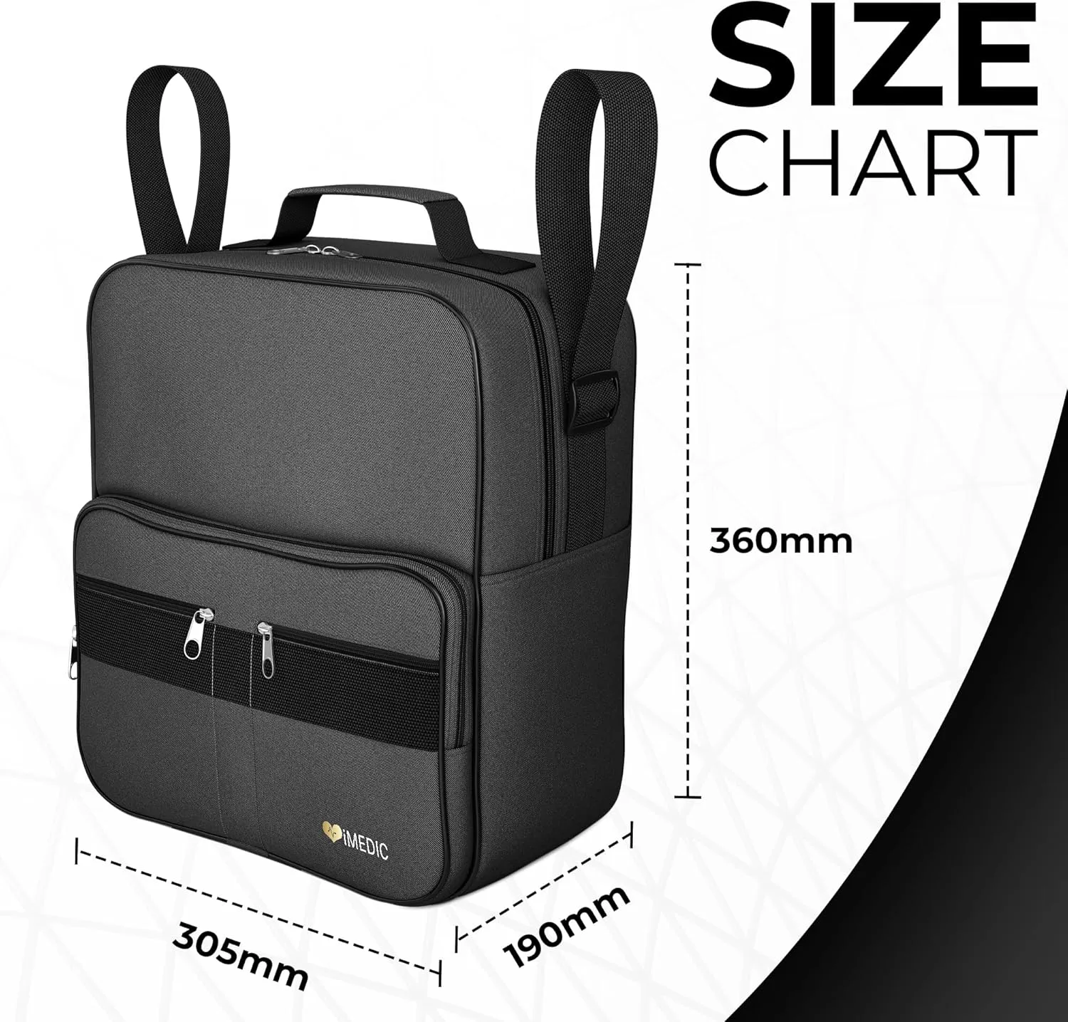 Deluxe Wheelchair Bag – Storage Backpack for Adults – Hangs Securely on Wheelchair Back – Organiser for Mobility & Electric Wheelchairs – Black